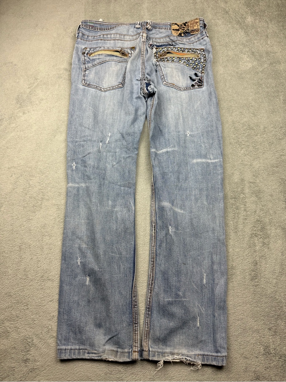 Diesel Light Wash Studded Distressed Repaired Blue Denim Jeans Archive Size 30